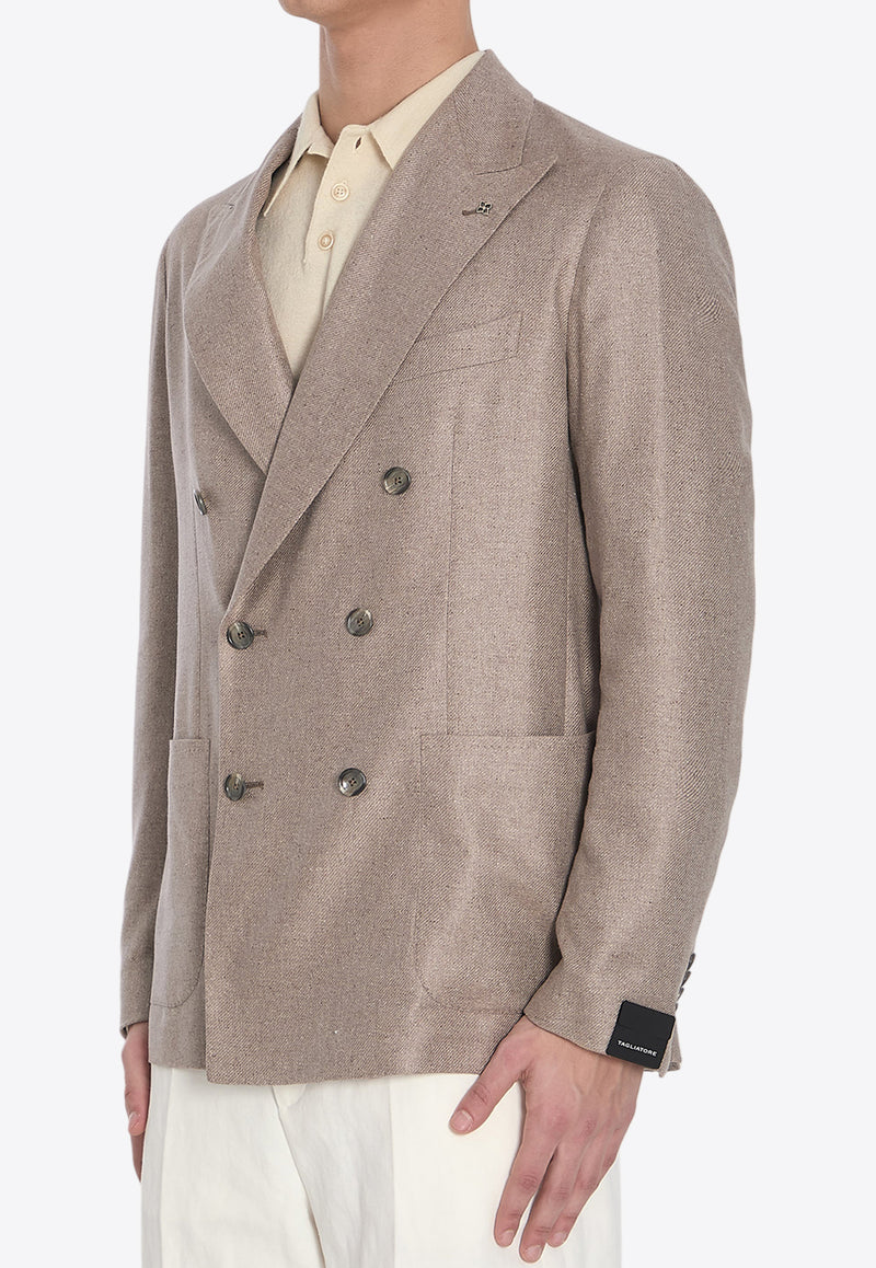 Tagliatore Double-Breasted Silk Blazer Beige 1SMC20KPE4-440044-T3163