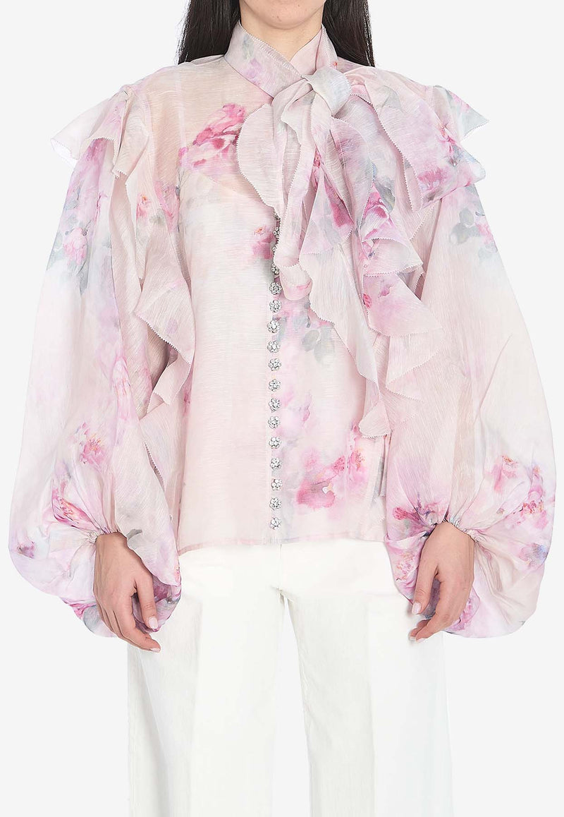 Zimmermann Ruffled Floral Blouse Pink 2856TR251--PIF