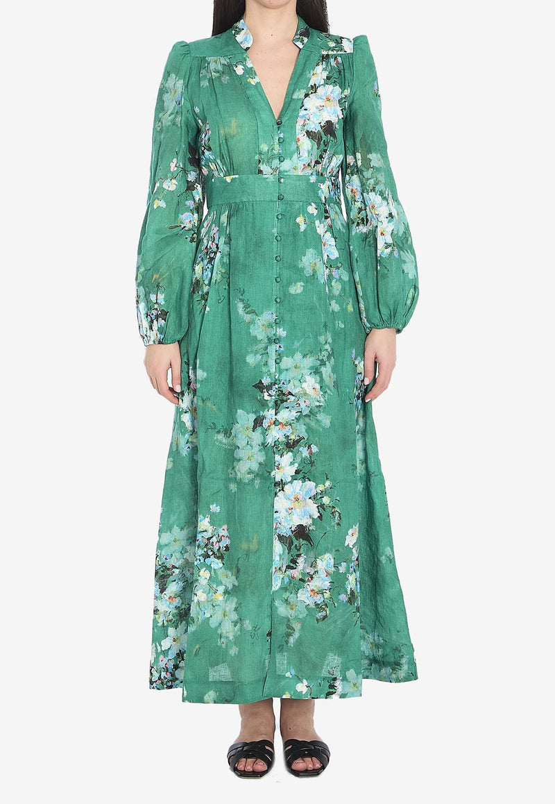 Zimmermann Everley Floral Midi Dress Green 3124DRS255--GRWCFL