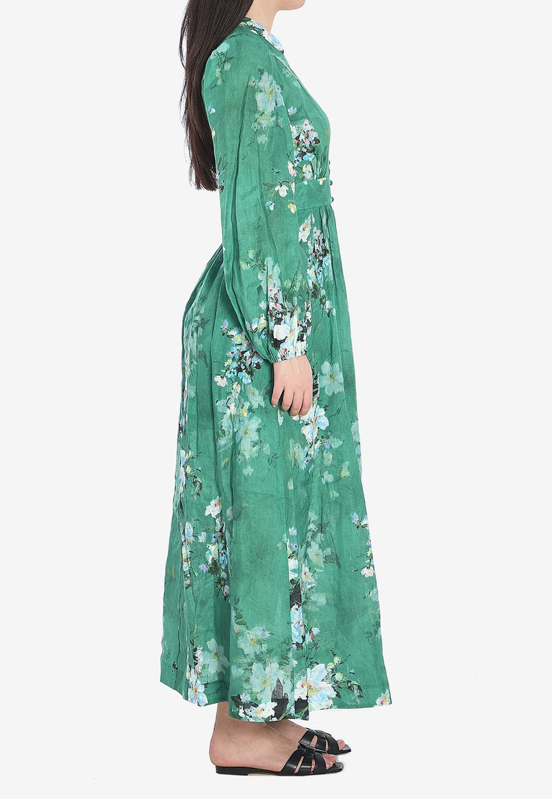 Zimmermann Everley Floral Midi Dress Green 3124DRS255--GRWCFL