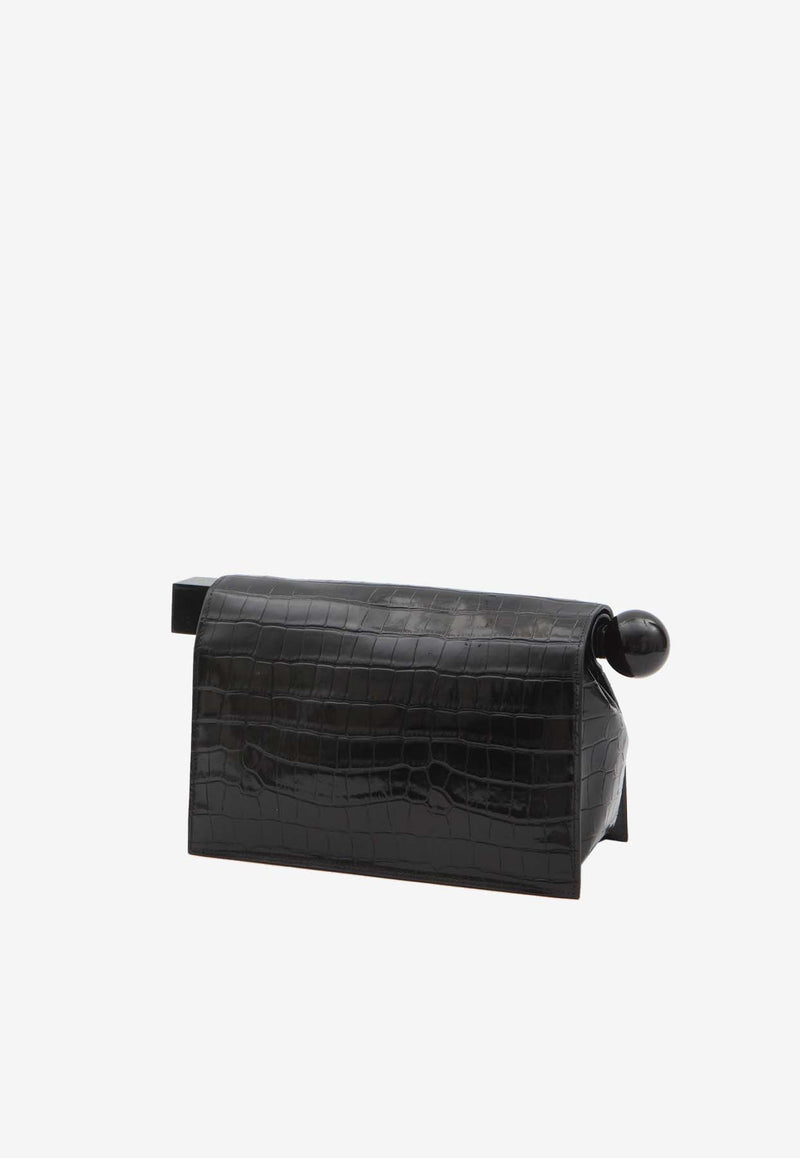 Jacquemus The Rond Carré Croc-Embossed Clutch Bag Black 233BA356-4301-990