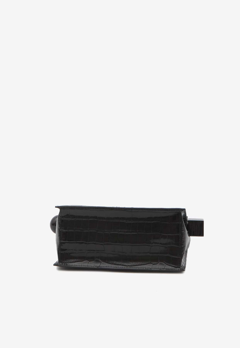 Jacquemus The Rond Carré Croc-Embossed Clutch Bag Black 233BA356-4301-990