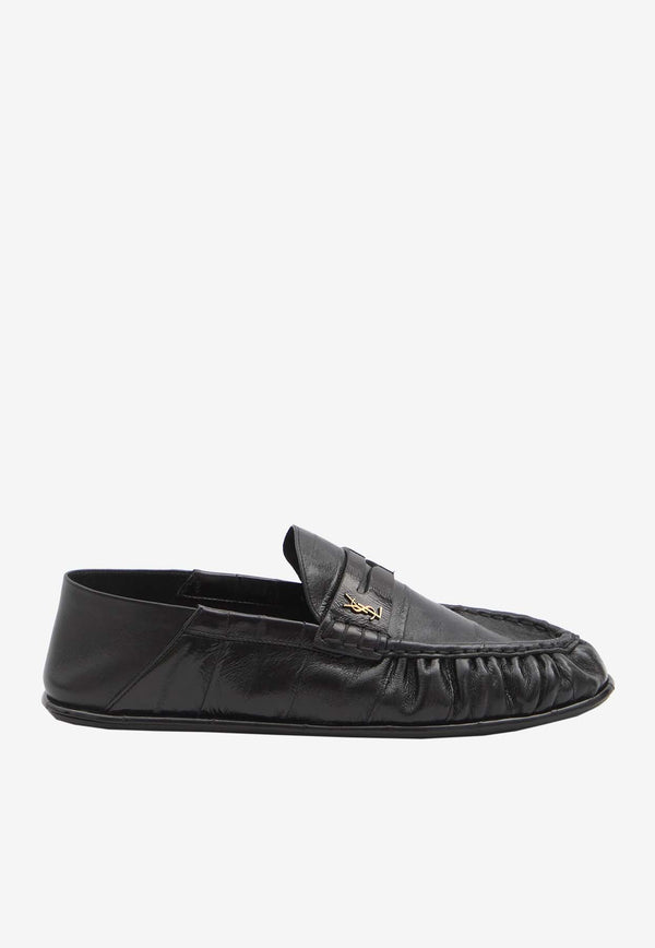 Saint Laurent Logo Plaque Leather Loafers Black 818401-0WXAC-1000