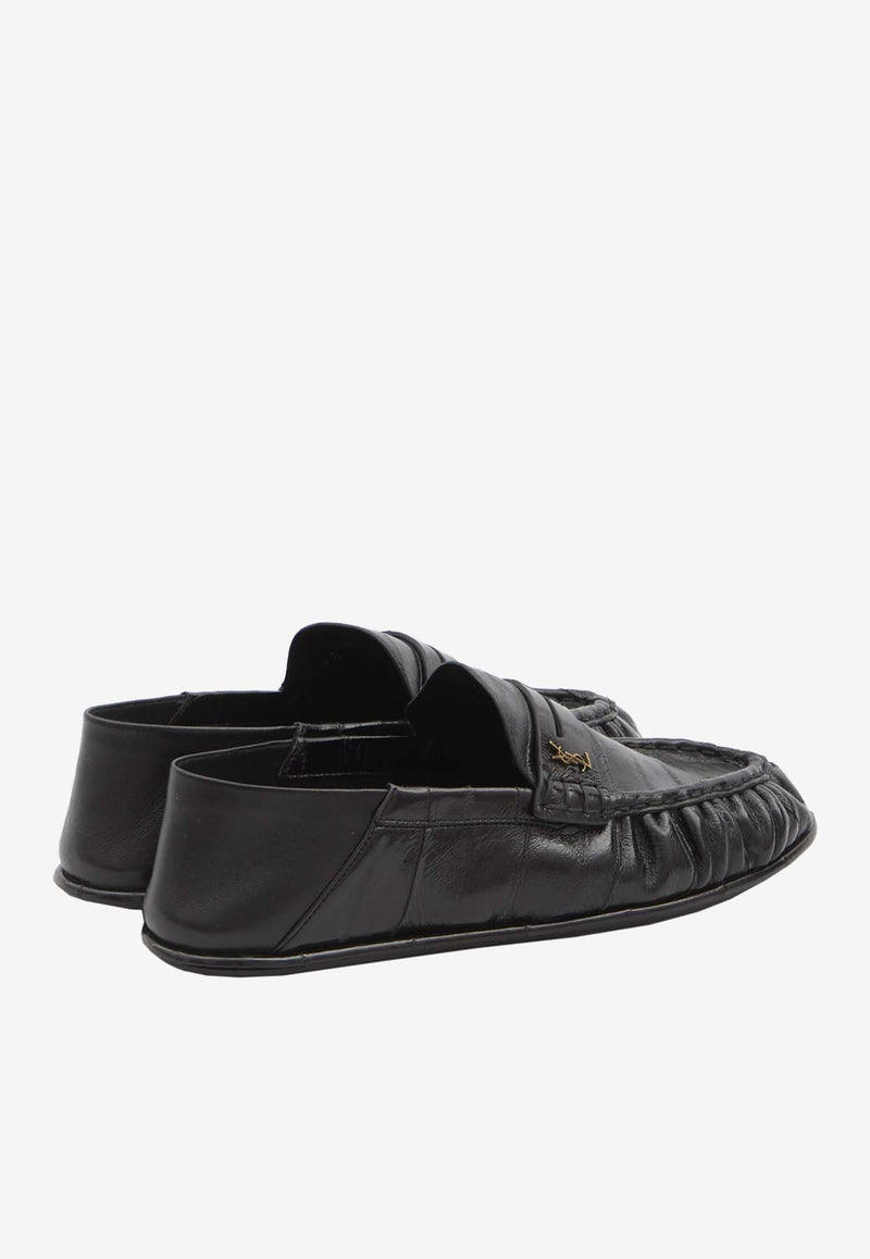 Saint Laurent Logo Plaque Leather Loafers Black 818401-0WXAC-1000