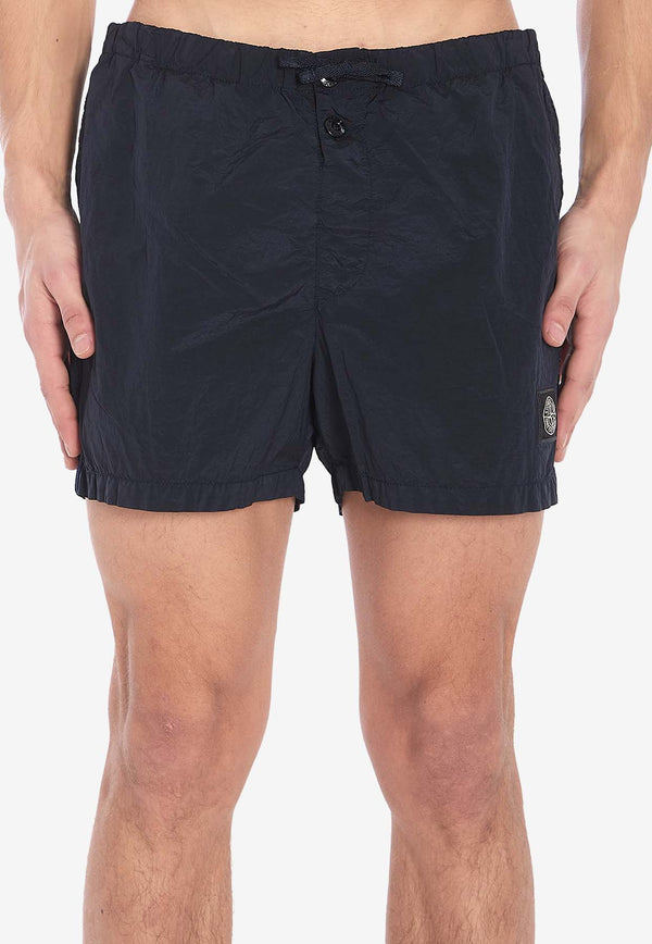 Stone Island Logo Patch Short Swim Trunks Blue K1S15B100006-S0043-V0020