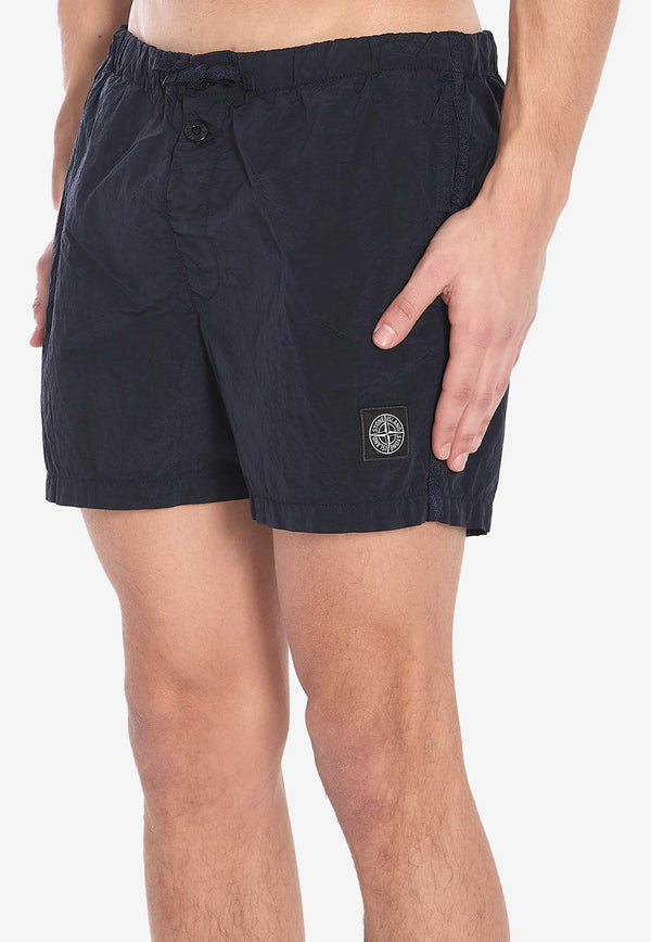 Stone Island Logo Patch Short Swim Trunks Blue K1S15B100006-S0043-V0020