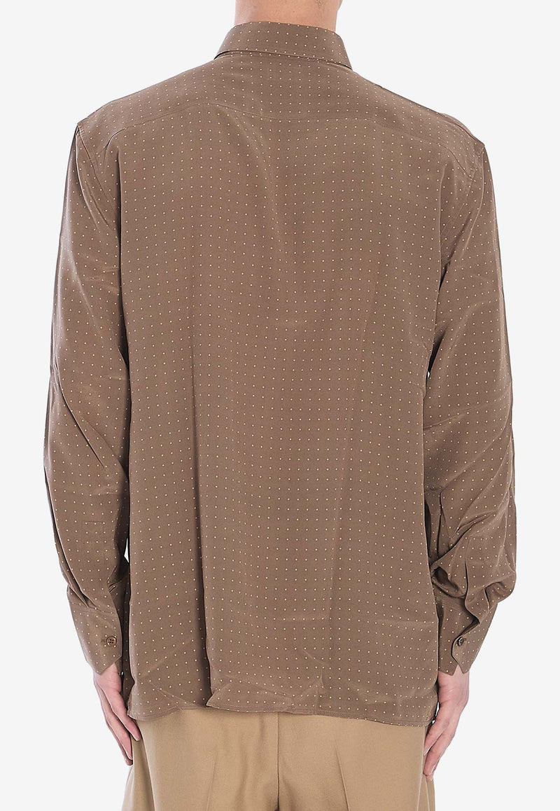 Saint Laurent Dotted Crepe De Chine Silk Shirt Khaki 819096-Y2L98-3255