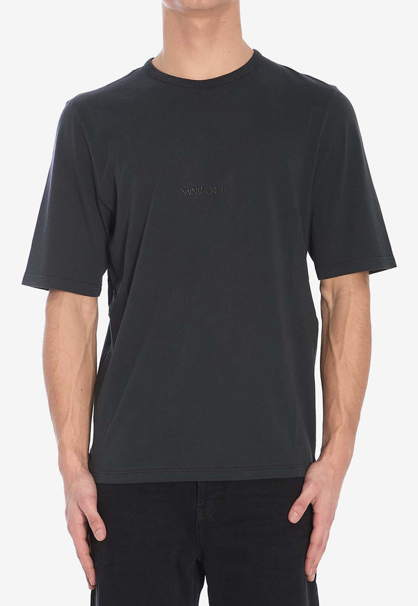 Saint Laurent Logo Embroidered T-shirt Black 818535-YBHD2-1025