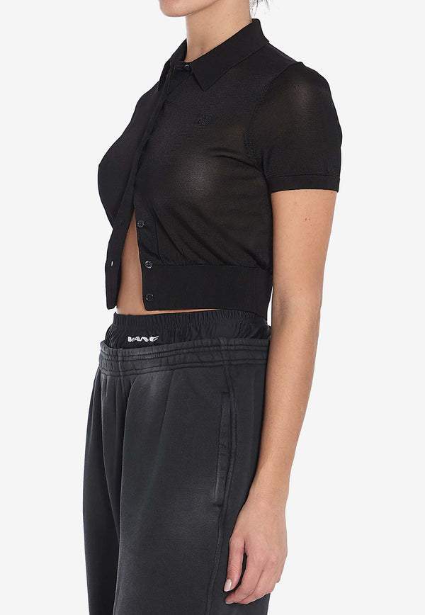 Alexander Wang Logo Embroidered Cropped Polo Knit Top Black 4KC1253077--001