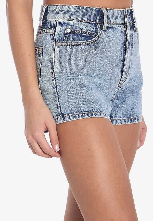 Alexander Wang Crystal Embellished Mini Denim Shorts Blue 1WC2244306--486