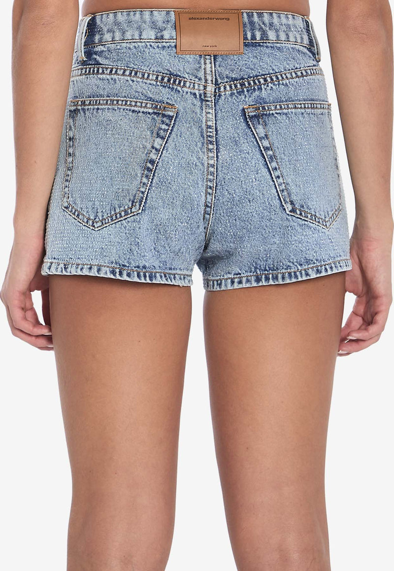 Alexander Wang Crystal Embellished Mini Denim Shorts Blue 1WC2244306--486