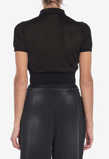 Alexander Wang Logo Embroidered Cropped Polo Knit Top Black 4KC1253077--001