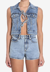 Alexander Wang Bows and Crystals Cropped Denim Vest Blue 1WC1251603--486