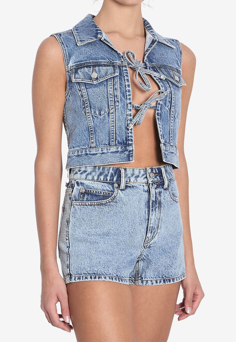 Alexander Wang Bows and Crystals Cropped Denim Vest Blue 1WC1251603--486