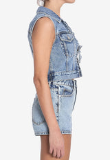 Alexander Wang Bows and Crystals Cropped Denim Vest Blue 1WC1251603--486