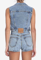 Alexander Wang Bows and Crystals Cropped Denim Vest Blue 1WC1251603--486