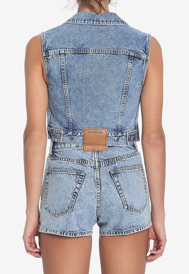 Alexander Wang Bows and Crystals Cropped Denim Vest Blue 1WC1251603--486