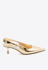 Jimmy Choo Amel 50 Metallic Leather Slingback Pumps Gold AMEL50-QUI-GOLD