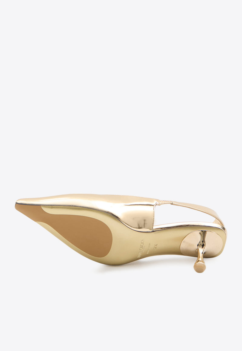 Jimmy Choo Amel 50 Metallic Leather Slingback Pumps Gold AMEL50-QUI-GOLD