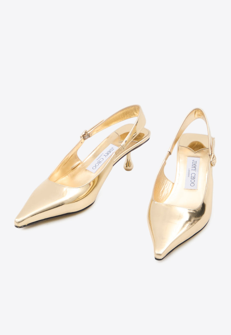 Jimmy Choo Amel 50 Metallic Leather Slingback Pumps Gold AMEL50-QUI-GOLD