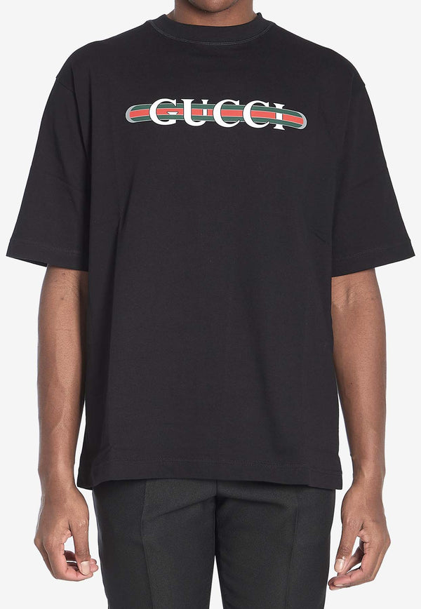 Gucci Web Logo Print Crewneck T-shirt Black 784361-XJGTE-1152