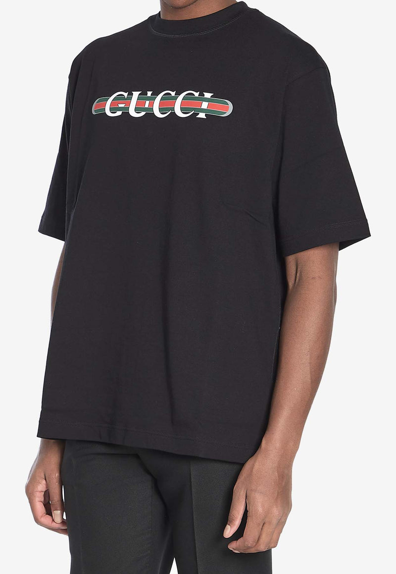 Gucci Web Logo Print Crewneck T-shirt Black 784361-XJGTE-1152