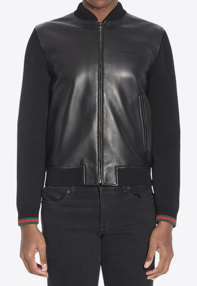 Gucci Paneled Leather Bomber Jacket Black 793181-XNA29-1060