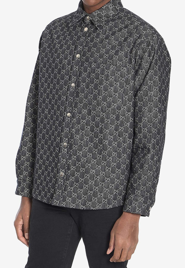 Gucci Logo Monogram Denim Shirt  Gray 766142-XDC88-1180