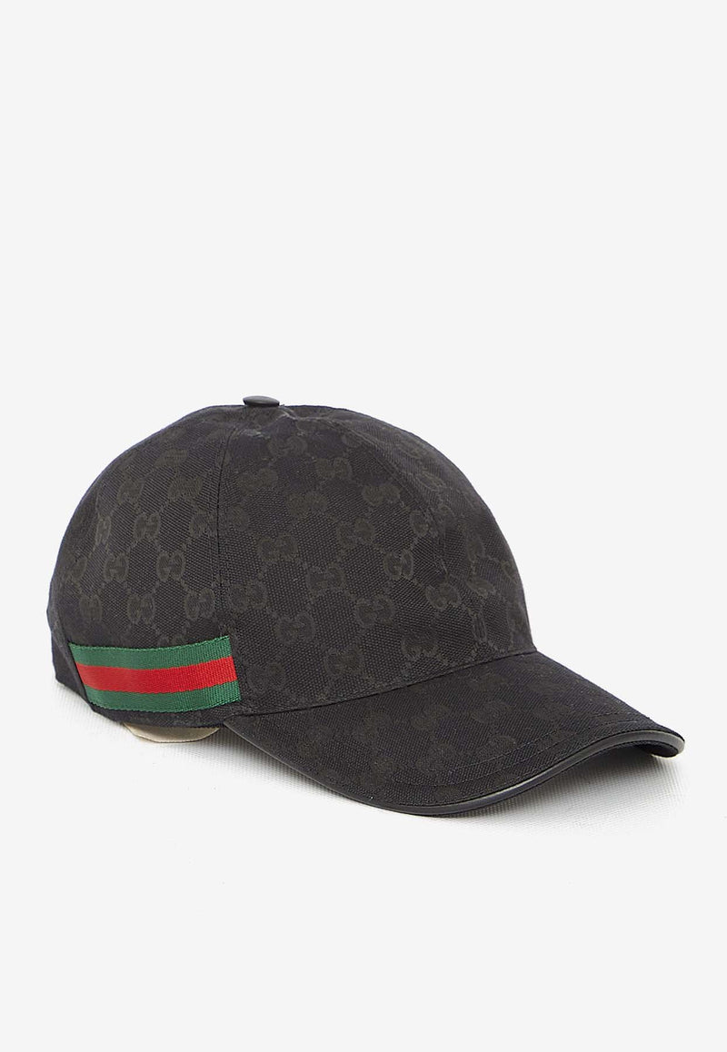 Gucci GG Supreme Baseball Cap with Web Band Black 200035-KQWBG-1060