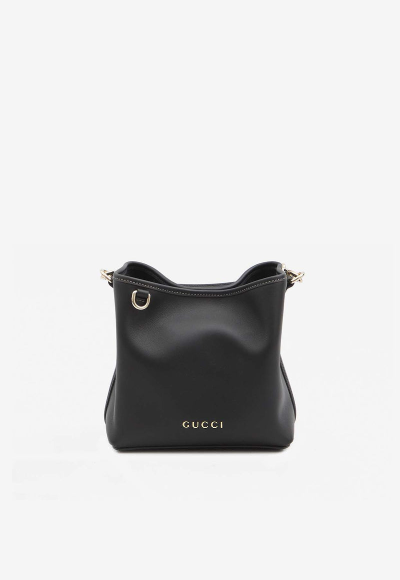 Gucci Mini GG Emblem Leather Bucket Bag Black 815118-AAEC2-1000