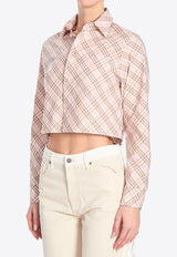 Burberry Embroidered Logo Cropped Check Shirt Beige 8101126--C2143