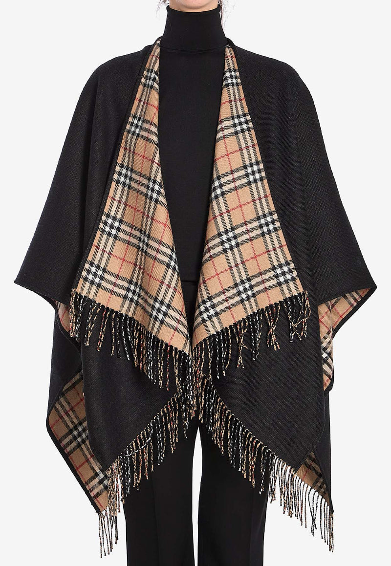 Burberry Wool Reversible Check Cape Black 8077897--A1189