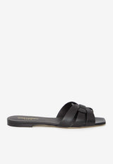 Saint Laurent Tribute Flat Sandals in Calf Leather Black 571952-BDA00-1000