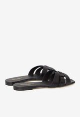 Saint Laurent Tribute Flat Sandals in Calf Leather Black 571952-BDA00-1000