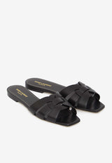 Saint Laurent Tribute Flat Sandals in Calf Leather Black 571952-BDA00-1000