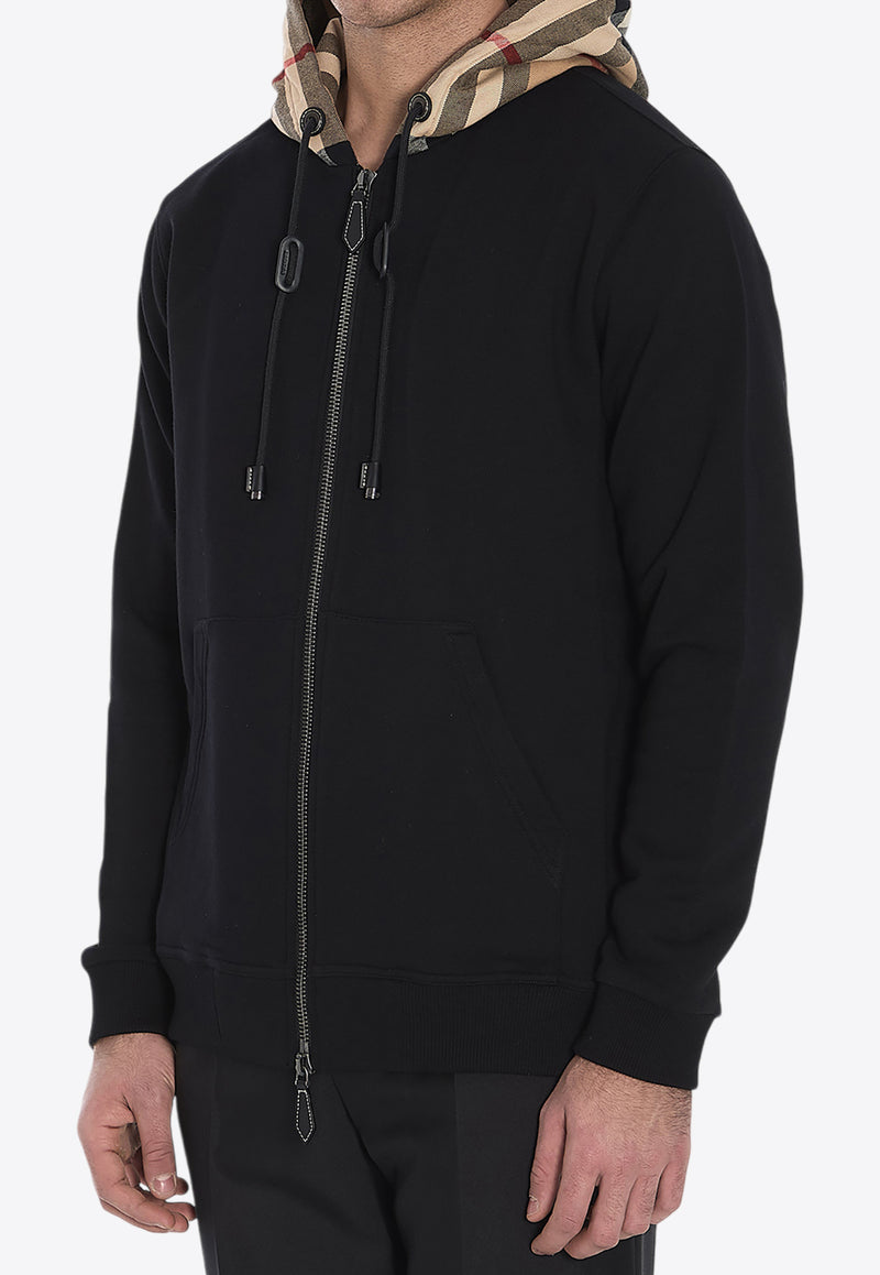 Burberry Check Zip-Up Hooded Sweatshirt Black 8060705--A1189