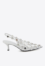 The Attico Grid 50 Slingback Pumps in Metallic Leather Silver 250WSH00844-LBT112SA-002