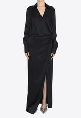 The Attico Draped Satin Maxi Dress Black 250WCW00211-VVV088AA-100