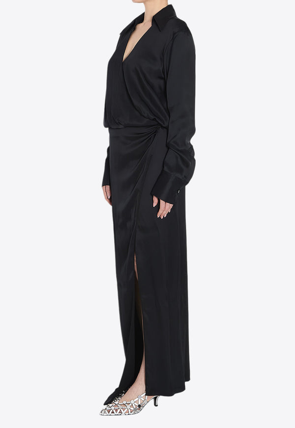 The Attico Draped Satin Maxi Dress Black 250WCW00211-VVV088AA-100