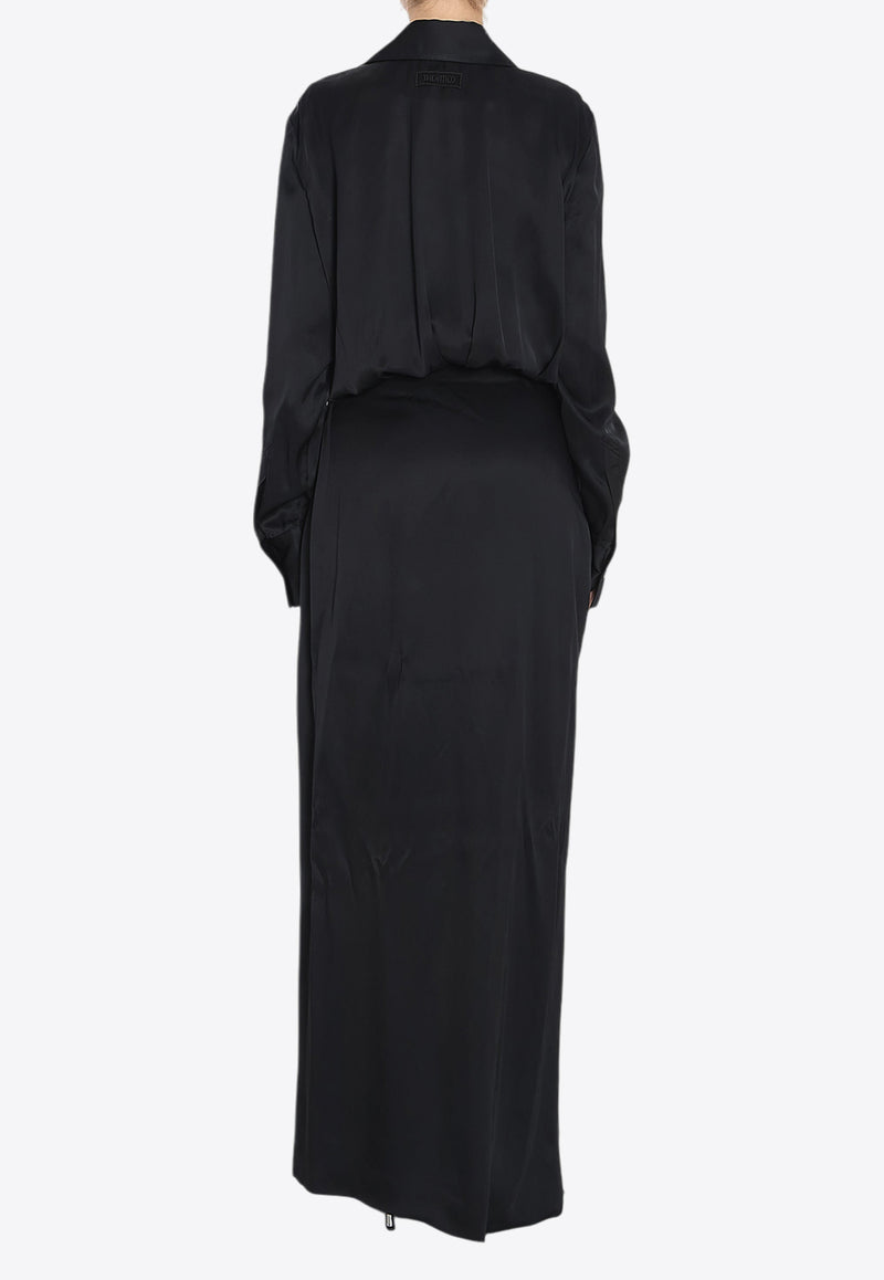 The Attico Draped Satin Maxi Dress Black 250WCW00211-VVV088AA-100