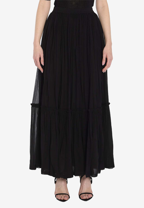 Saint Laurent Silk Ruffled Maxi Skirt  Black 823141-Y115W-1000