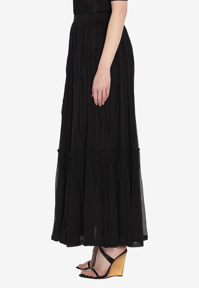 Saint Laurent Silk Ruffled Maxi Skirt  Black 823141-Y115W-1000