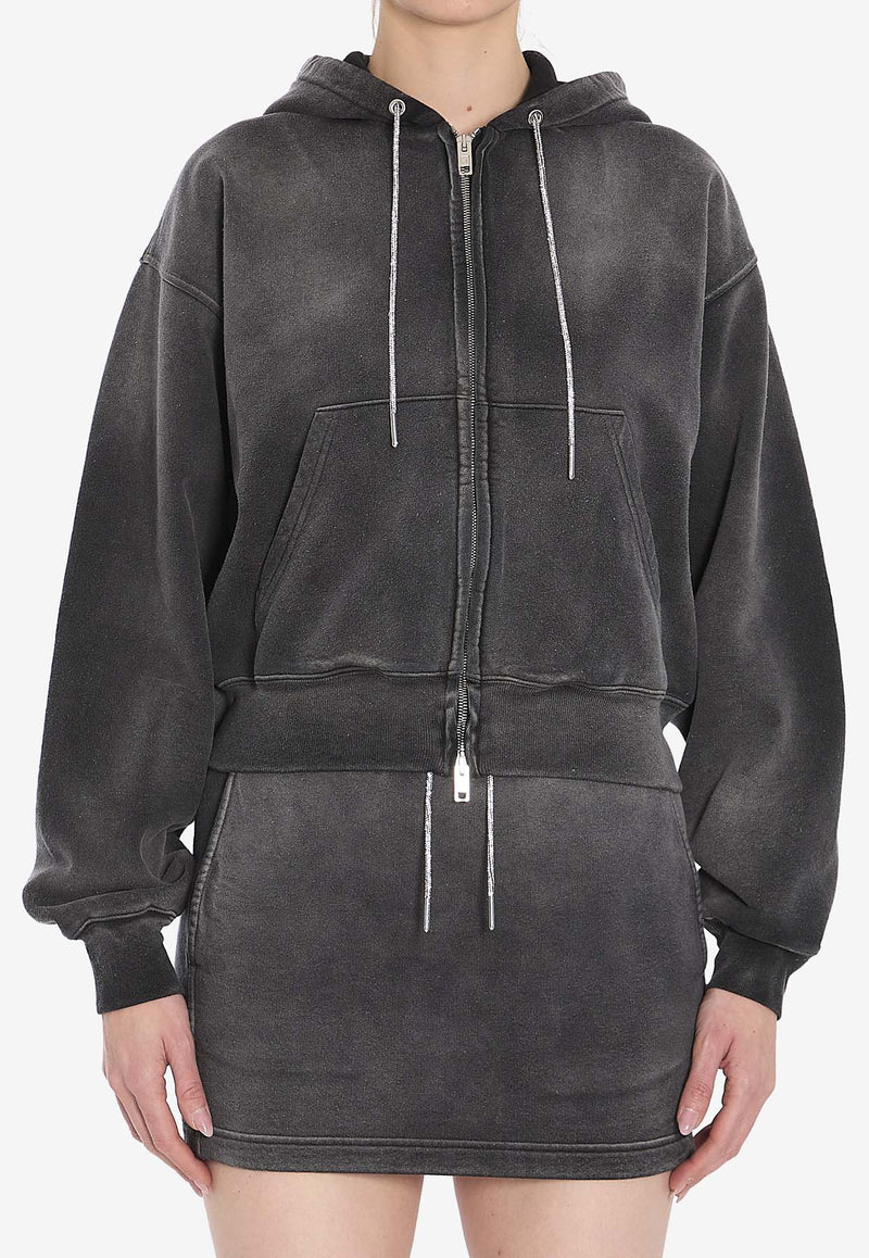 Alexander Wang Cropped Zip-Up Washed Hoodie Gray 4CC1252112--013C