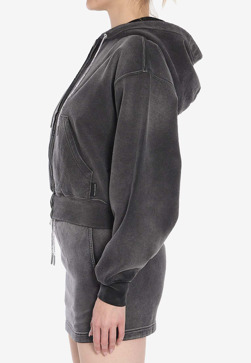 Alexander Wang Cropped Zip-Up Washed Hoodie Gray 4CC1252112--013C