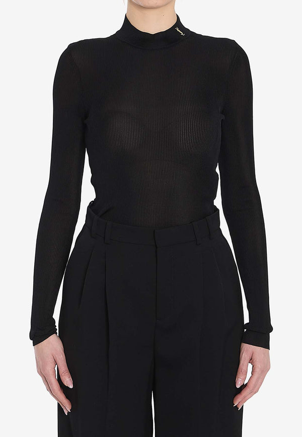 Saint Laurent Cassandre Ribbed Knit Sweater Black 654478-Y75AI-1000