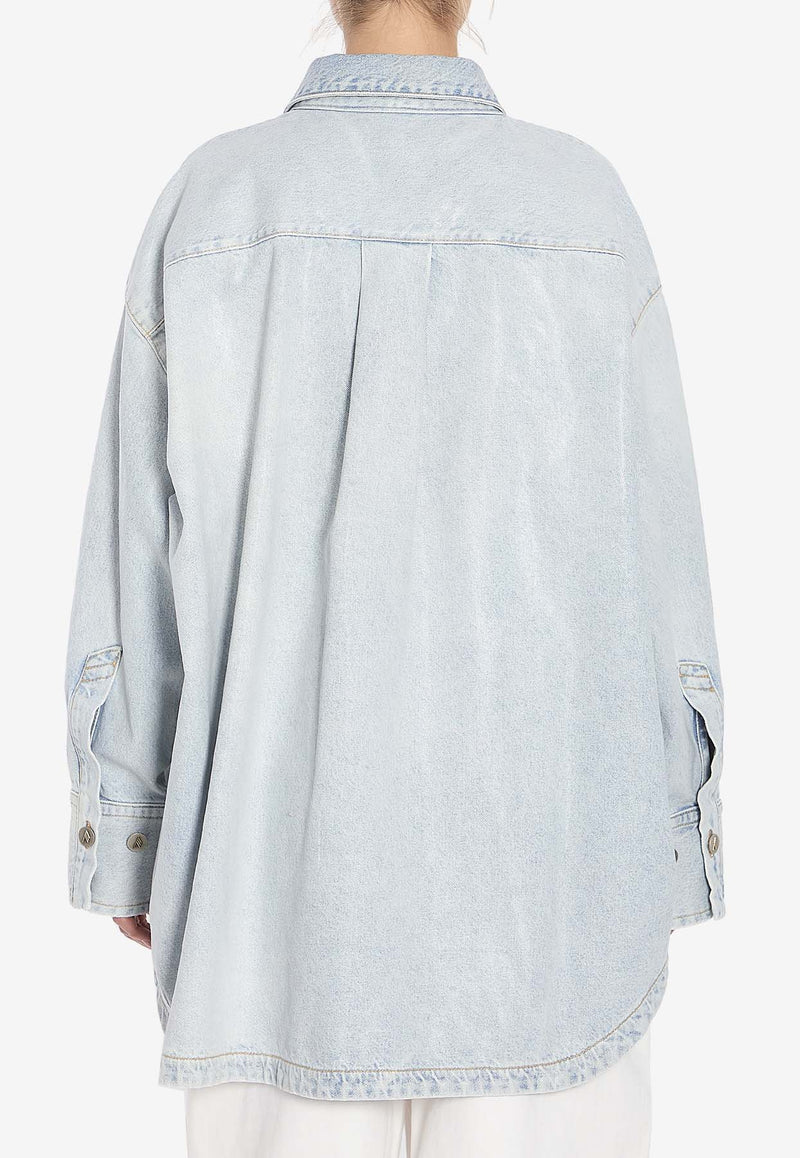 The Attico Diana Asymmetrical Oversized Shirt  Sky Blue 250WCB00068-DDD085SS-024