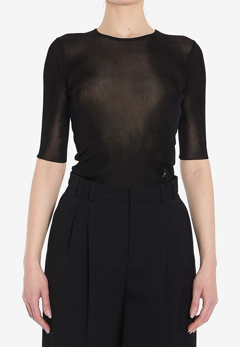 Saint Laurent Cassandre Semi-Sheer Knit Top Black 819910-Y75WA-1000