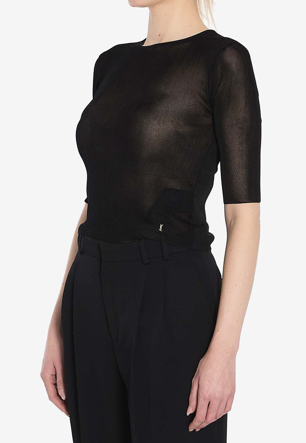 Saint Laurent Cassandre Semi-Sheer Knit Top Black 819910-Y75WA-1000