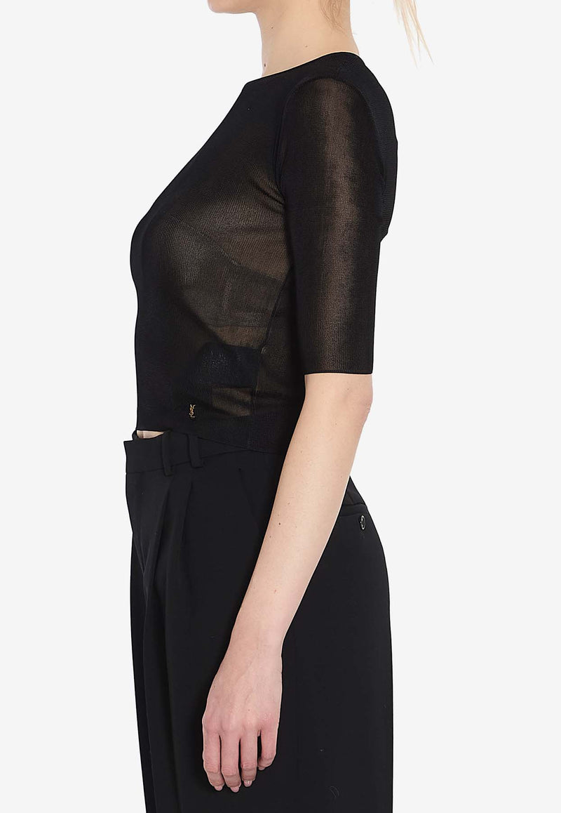 Saint Laurent Cassandre Semi-Sheer Knit Top Black 819910-Y75WA-1000