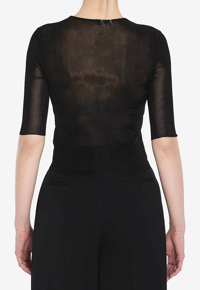 Saint Laurent Cassandre Semi-Sheer Knit Top Black 819910-Y75WA-1000